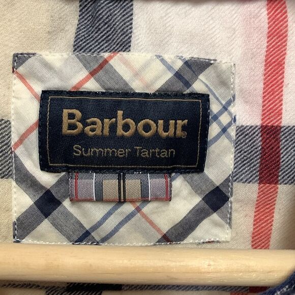 Barbour Summer Tartan Ivory Tan Red Black Hi-Lo LS Button Front Shirt Size 10 - Picture 4 of 13